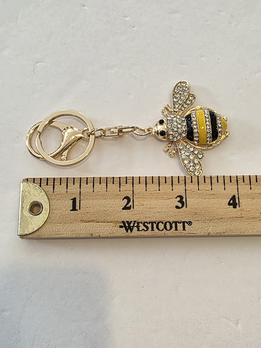 Rhinestone Bumble Bee Keychain Yellow Black Gold Bag Purse Charm Bling Boho Y2K - Picture 6 of 6